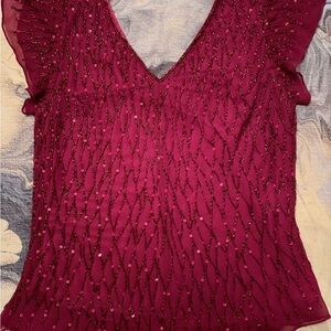 J Kara Burgundy Sequin Blouse